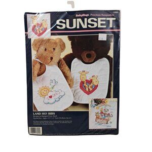 Sunset Baby Land Ho! Bibs Stamped Cross Stitch Kit Pair 13090 NEW